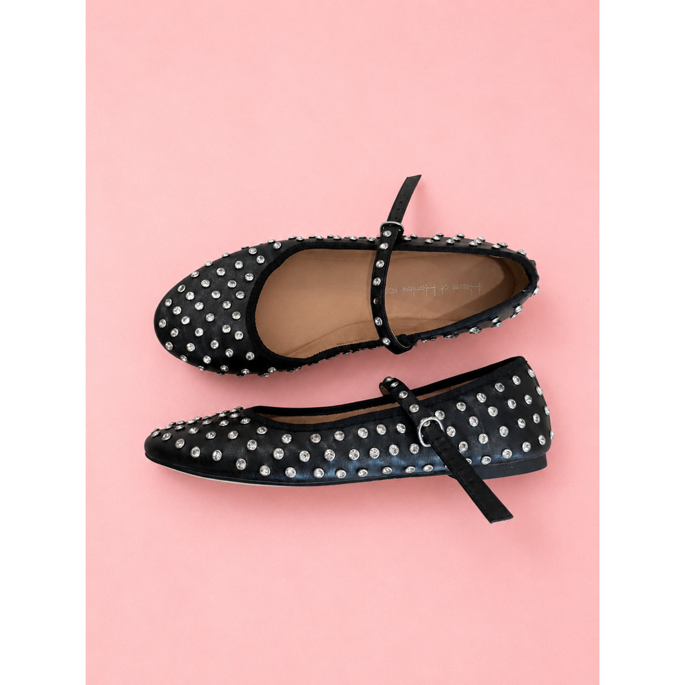 House of Harlow 1960 Women's Studded Mary Jane Ballet Shoes Black Size 7.5